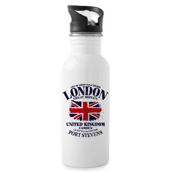 London - Union Jack Vintage Flag - Trinkflasche mit integriertem Trinkhalm - Weiß - Rechts