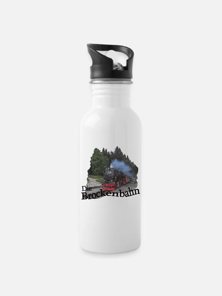 brockenbahn dampflok schierke 1 - Trinkflasche mit integriertem Trinkhalm - Weiß