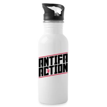 Antifa Action - Trinkflasche mit integriertem Trinkhalm - Weiß - Rechts