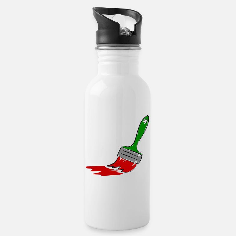 Maler Pinsel - Trinkflasche mit integriertem Trinkhalm - Weiß