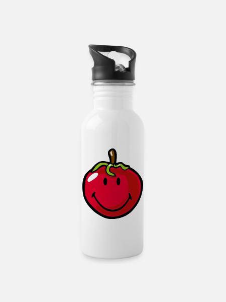 Smiley Tomato - Trinkflasche mit integriertem Trinkhalm - Weiß