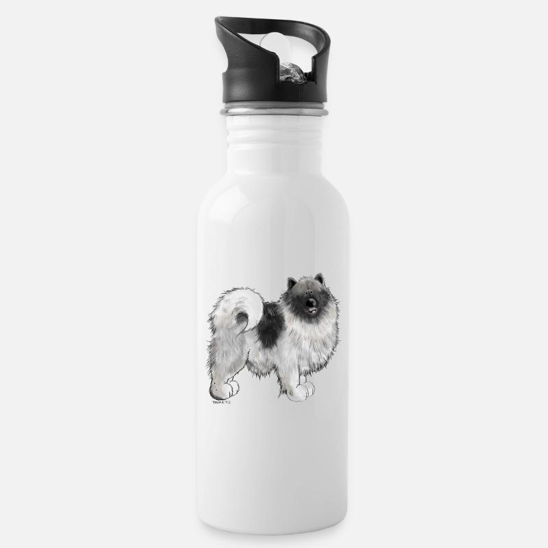 Wolfsspitz Hundemotiv I Comic Hund Geschenk - Trinkflasche mit integriertem Trinkhalm - Weiß