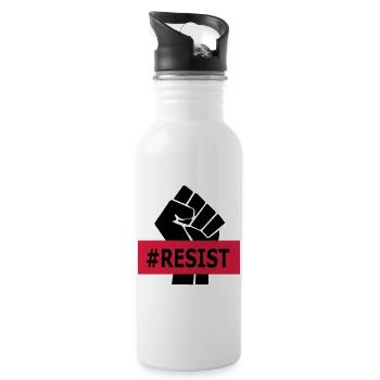 Hashtag Resist - Raised Fist - Black Power - Water bottle with straw - white - Right
