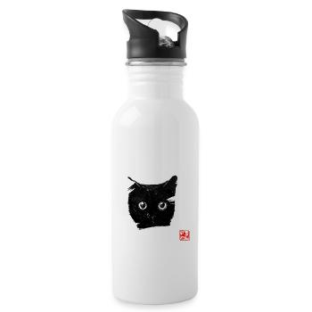 cat face in white - Trinkflasche mit integriertem Trinkhalm - Weiß - Rechts