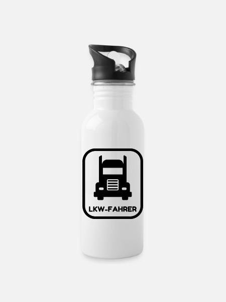 LKW Fahrer / LKW-Fahrer / LKW / Fernfahrer - Trinkflasche mit integriertem Trinkhalm - Weiß