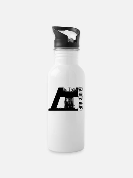 Glück auf - Trinkflasche mit integriertem Trinkhalm - Weiß