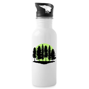 Wald und Mond, Bäume - Trinkflasche mit integriertem Trinkhalm - Weiß - Rechts