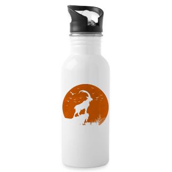 Mondroter Steinbock - Trinkflasche mit integriertem Trinkhalm - Weiß - Rechts
