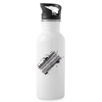 dirty car tire tread brake track graffiti - Water bottle with straw - white - Right