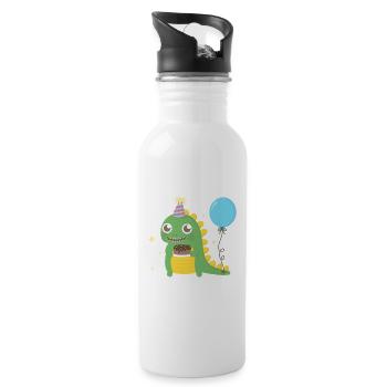 Cute Party Dinosaur with Balloon and Cake - Water bottle with straw - white - Right