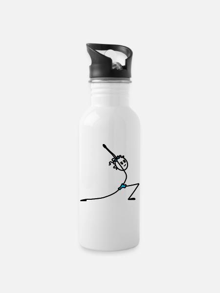 Yoga-Übung Sonnengruß - Trinkflasche mit integriertem Trinkhalm - Weiß