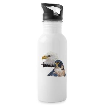 Wanderfalke und amerikanische Zigarre - Trinkflasche mit integriertem Trinkhalm - Weiß - Rechts