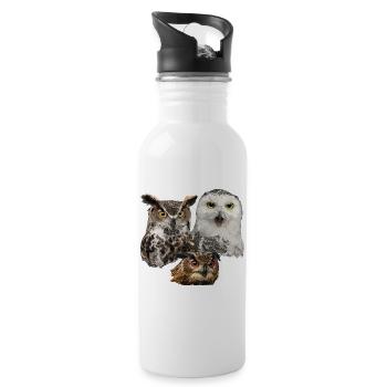 Owls - Water bottle with straw - white - Right
