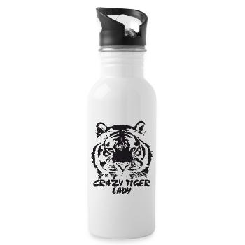 Crazy tiger lady in black - Water bottle with straw - white - Right