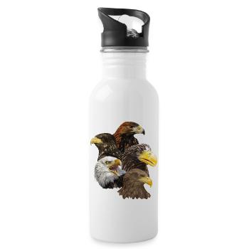 Raubvögel - Trinkflasche mit integriertem Trinkhalm - Weiß - Rechts