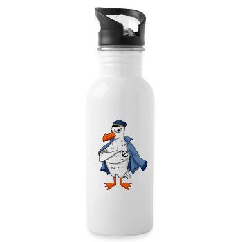 Muskelöse Seemöwe mit Anker Tattoo Möwe Geschenk - Trinkflasche mit integriertem Trinkhalm - Weiß - Rechts