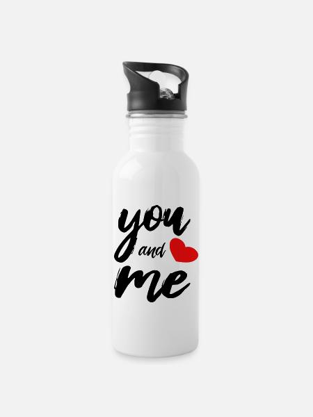 You and me - Trinkflasche mit integriertem Trinkhalm - Weiß