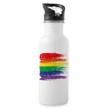 Regenbogen-Pinselstrich Pride - Trinkflasche mit integriertem Trinkhalm - Weiß - Rechts