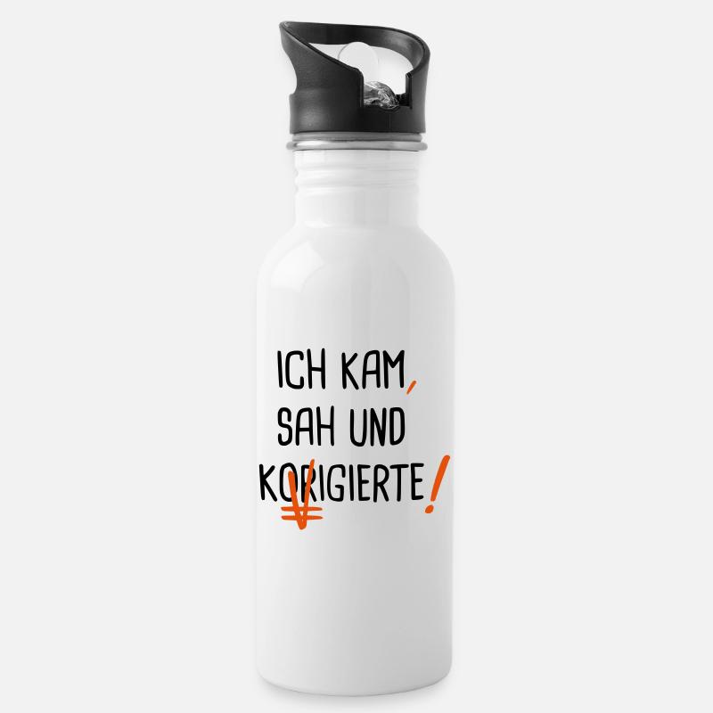 Ich kam sah und Korrigierte - Trinkflasche mit integriertem Trinkhalm - Weiß