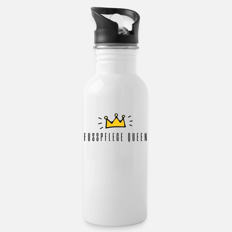 Fusspflege Queen | Lustiger Spruch Fußpflege - Trinkflasche mit integriertem Trinkhalm - Weiß