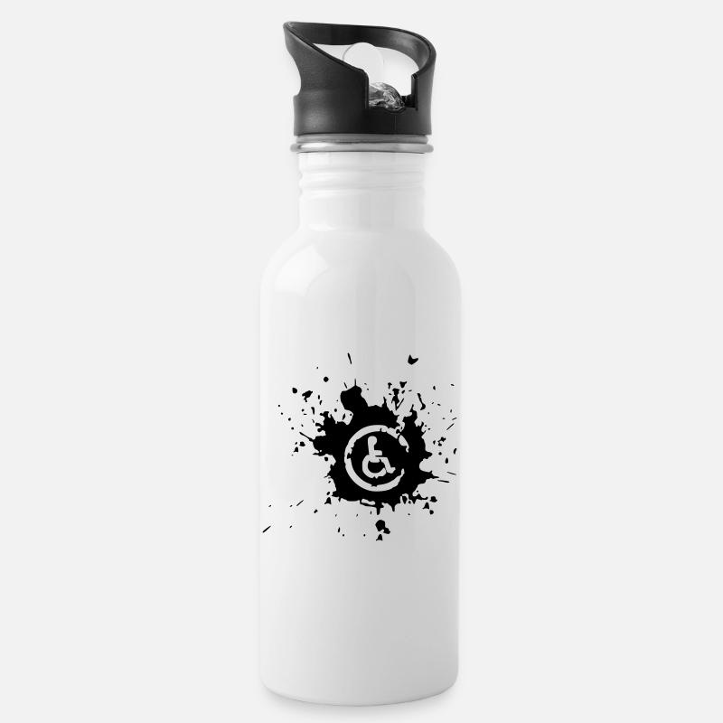 Bild Rollstuhl Behinderte Farbspritzer * - Trinkflasche mit integriertem Trinkhalm - Weiß