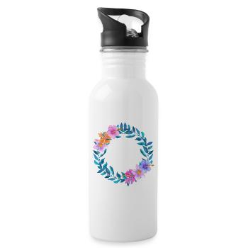 Flower wreath flowers flower vine hibiscus - Water bottle with straw - white - Right