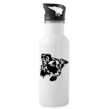 Border Collie Kopf - Gourde avec paille intégrée - blanc - Droite