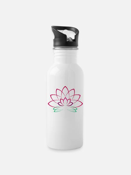 Lotusblüte - Trinkflasche mit integriertem Trinkhalm - Weiß