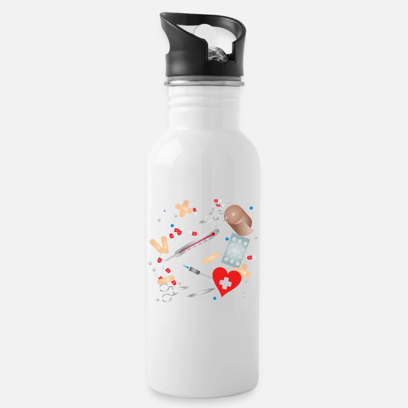 Erste Hilfe Set,Reiseapotheke oder Hausapotheke - Trinkflasche mit integriertem Trinkhalm - Weiß