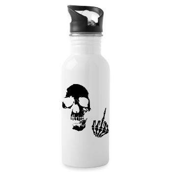 skull mittelfinger - Trinkflasche mit integriertem Trinkhalm - Weiß - Rechts