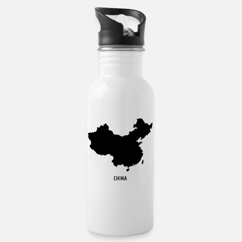 China - Landmap Map - Water bottle with straw - white