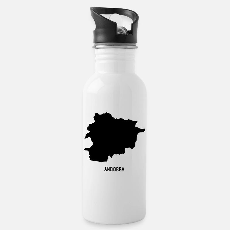 Andorra - Landkarte Map - Trinkflasche mit integriertem Trinkhalm - Weiß