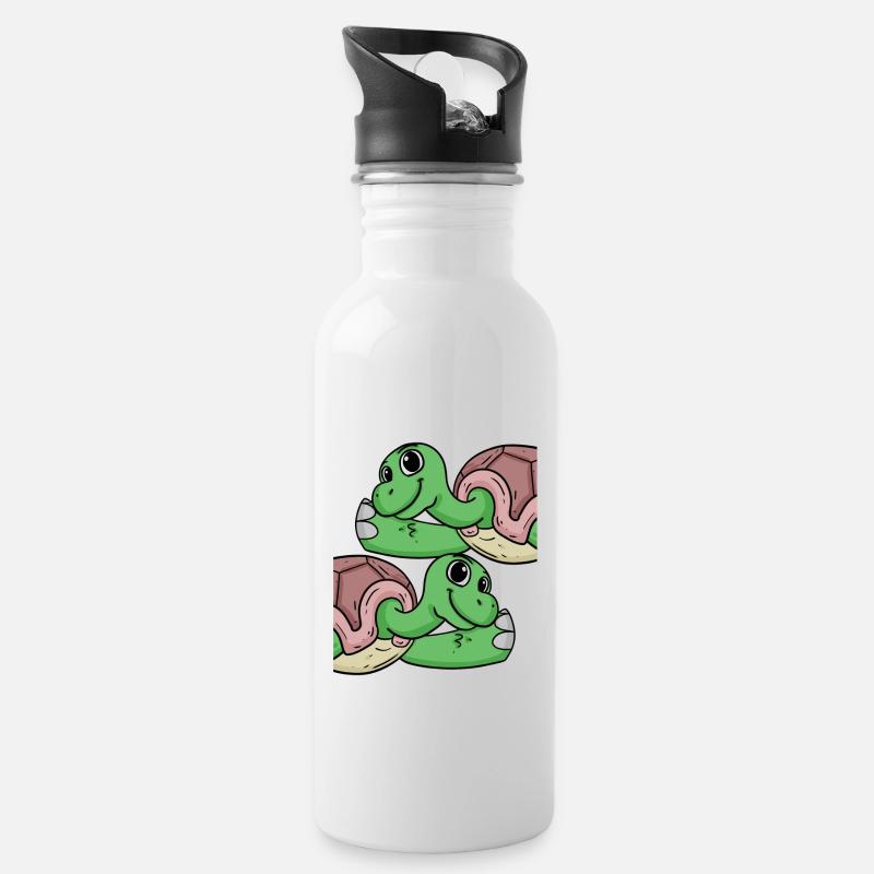 Schildkröte Schildkröten - Trinkflasche mit integriertem Trinkhalm - Weiß