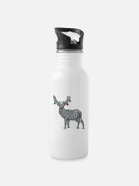 Gravure sur bois Hiver Bois Animaux Noël Noël - Gourde avec paille intégrée - blanc