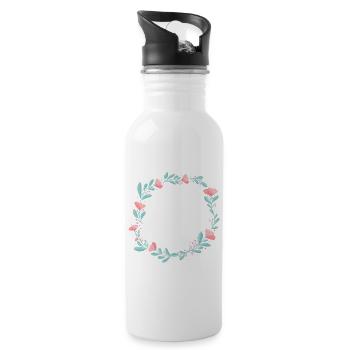 Blumenkranz. Platziere deinen eigenen Text hinein. - Trinkflasche mit integriertem Trinkhalm - Weiß - Rechts