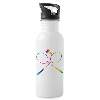 colorful badminton badminton with badminton racket - Water bottle with straw - white - Right