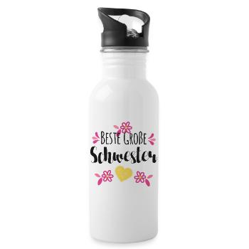 Beste Große Schwester - Trinkflasche mit integriertem Trinkhalm - Weiß - Rechts