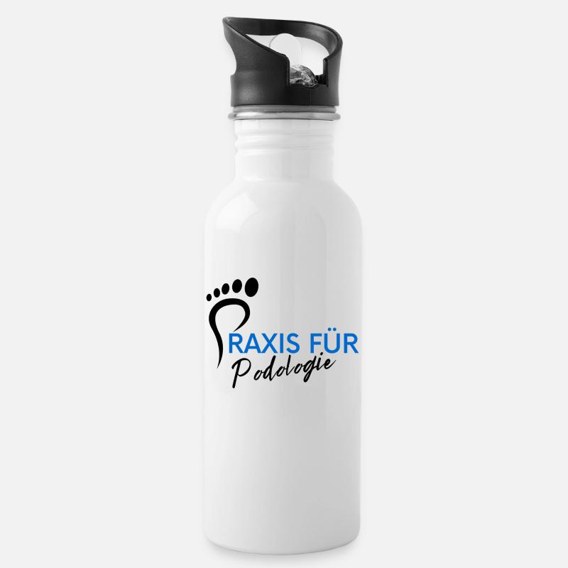 Praxis für Podologie - Trinkflasche mit integriertem Trinkhalm - Weiß