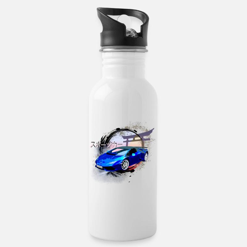 Sportwagen - Trinkflasche mit integriertem Trinkhalm - Weiß