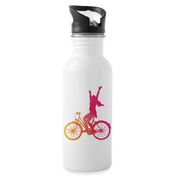 Woman in pink on a bicycle - Water bottle with straw - white - Right