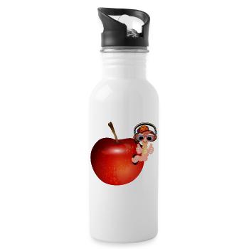kleiner Regenwurm als Hip Hopper im roten Apfel - Trinkflasche mit integriertem Trinkhalm - Weiß - Rechts