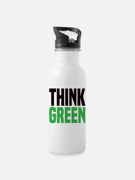 Think Green - Trinkflasche mit integriertem Trinkhalm - Weiß