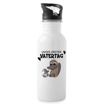Vatertag Geschenk - Unser erster Vatertag - Trinkflasche mit integriertem Trinkhalm - Weiß - Rechts