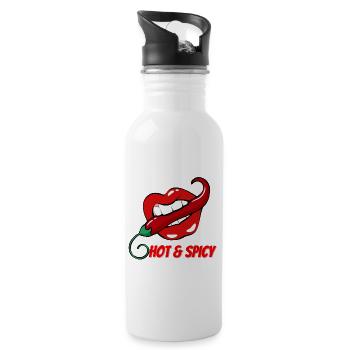 Hot & Spicy Chilli Pepper in Red Lips - Water bottle with straw - white - Right