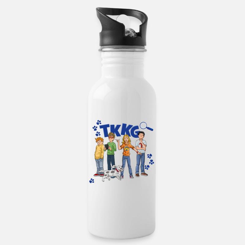 TKKG Junior Logo Mit Der Bande Und Pfoten - Trinkflasche mit integriertem Trinkhalm - Weiß