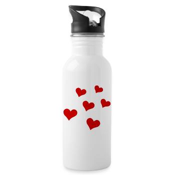 Verstreute Herzen - Trinkflasche mit integriertem Trinkhalm - Weiß - Rechts