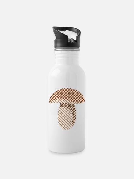 Steinpilz - Trinkflasche mit integriertem Trinkhalm - Weiß