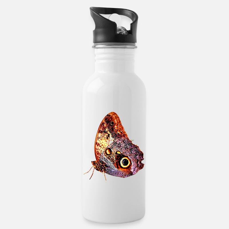 Schmetterling, Falter, Insekt, Geschenkidee - Trinkflasche mit integriertem Trinkhalm - Weiß