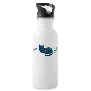Blaue Katze, Blaue Katze - Trinkflasche mit integriertem Trinkhalm - Weiß - Rechts