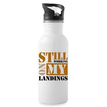 Still Working On My Landings - Trinkflasche mit integriertem Trinkhalm - Weiß - Rechts